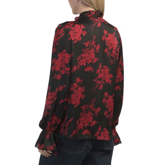 HAVER BLACK/RED Crinkle Floral Top - Picture 2 of 2